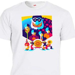 THE BEATLES, ST PEPPER COOL ART, MENS WHITE T-SHIRT T-242